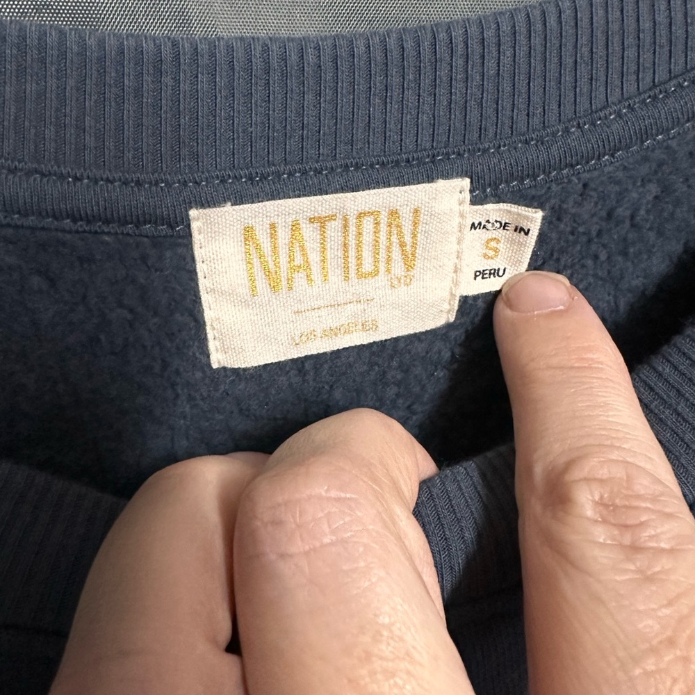 Nation LTD Nikka Pleat Shoulder Puff Sleeve Sweatshirt Coastal Navy Blue Sz S - Picture 6 of 7